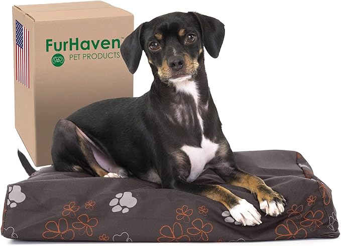 Furhaven Water-Resistant Orthopedic Dog Bed for Small Dogs w/ Removable Washable Cover, For Dogs Up to 20 lbs - Indoor/Outdoor Garden Print Mattress - Bark Brown, Small