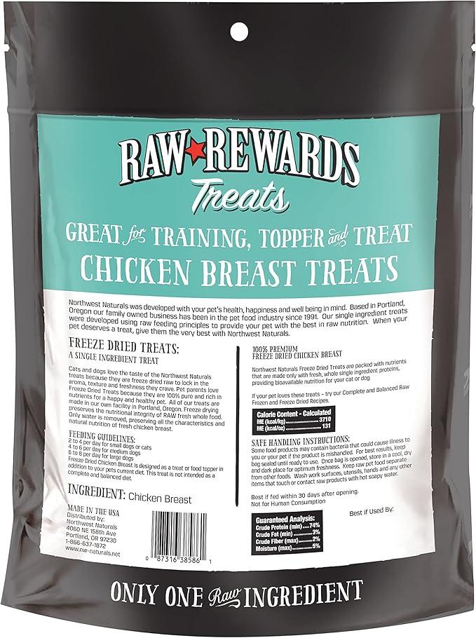 Northwest Naturals Raw Rewards Freeze-Dried Chicken Breast Treats for Dogs and Cats - Bite-Sized Pieces - Healthy, 1 Ingredient, Human Grade Pet Food, Natural - 10 Oz (Pack of 3)