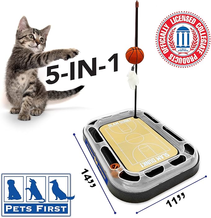 Cat Scratch Toy NCAA PITTSBURGH Panthers REVERSIBLE Basketball Court Felt/Cardboard Cat Scratcher Toy. Interactive Cat Ball Bell in Tracks. 6-in-1 CAT TOY: Cat Wand Poll CATNIP-FILLED Plush Basketball