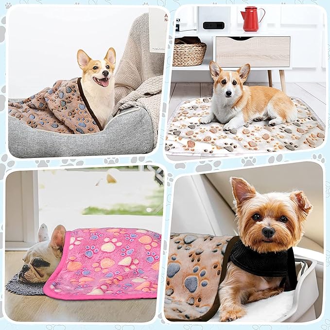 Dog Blankets (3 Pack), 30x20in, Soft Fleece, Cute Paw Pattern, for Medium Dogs, Washable, Lightweight, Water Resistant