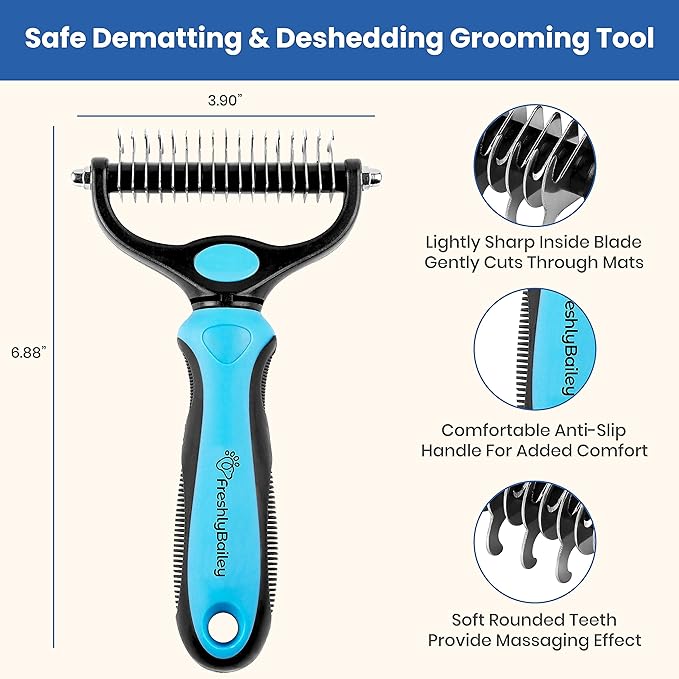 Dog and Cat Dematting Deshedding Brush Tool - Double Sided Undercoat Rake Shedding Comb Mat Remover Deshedder Safe Detangler for Matted Hair/Fur