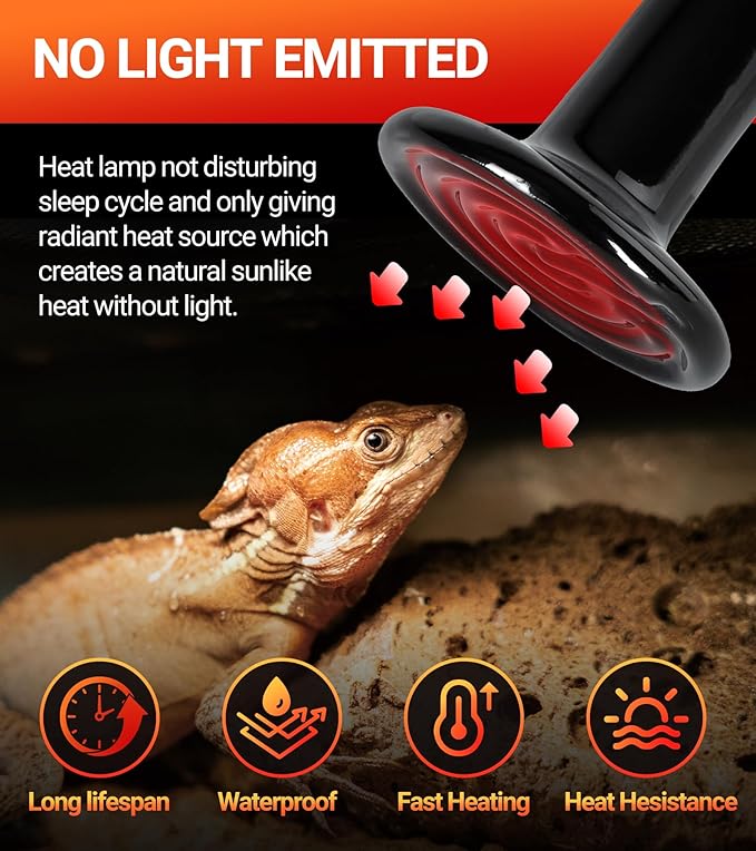 REPTI ZOO 100W Reptile Heat Lamp 2Pack Ceramic Heat Emitter Night Heat Lamp Bulbs Reptile terrarium heat lamp Tank heat bulb for Turtle Bearded Dragon Gecko Lizard Snake Chicken E26