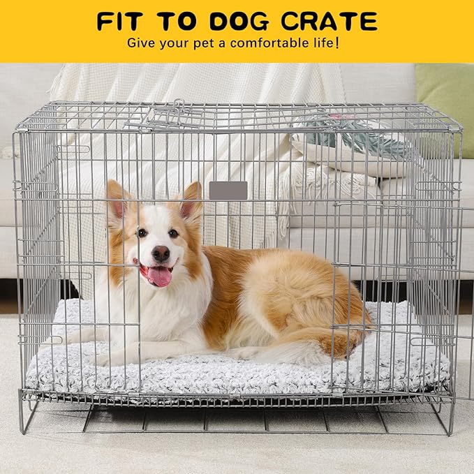 Washable Dog Bed Crate Pad for Medium Small Size Dog Soft Fluffy Kennel Pad Crate Mat for Dog Cage Anti-Slip Comfy Puppy Bed for Pet,29" x 18",Gray