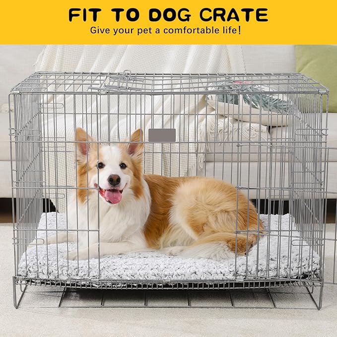 Washable XXL Dog Bed Crate Pad for Extra Large Size Dog Soft Fluffy Kennel Pad Crate Mat for Dog Cage Anti-Slip Comfy Pet Bed,48" x 30",Gray
