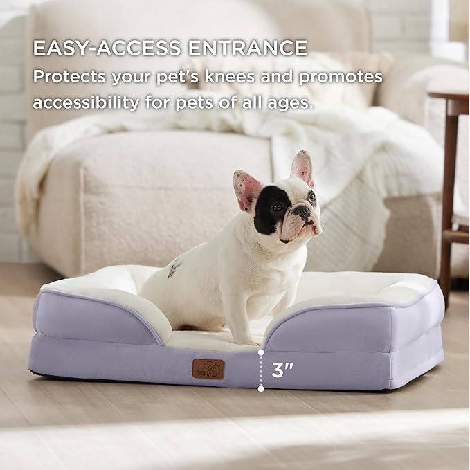 Bedsure Orthopedic Dog Bed for Medium Dogs - Waterproof Dog Sofa Beds Medium, Supportive Foam Pet Couch Bed with Removable Washable Cover, Waterproof Lining and Nonskid Bottom, Lavender