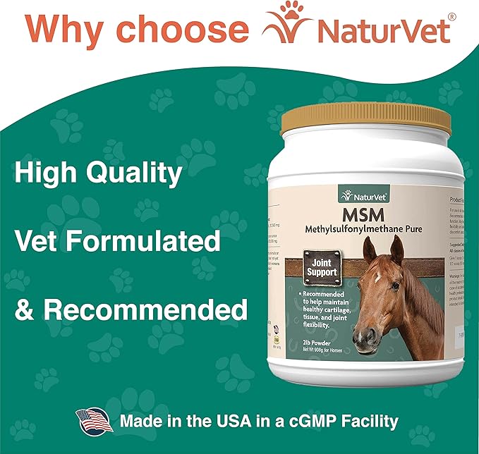 NaturVet MSM Methylsulfonylmethane Pure Joint Support Supplement for Horses, Powder, Made in The USA with Globally Source Ingredients 2 Pounds