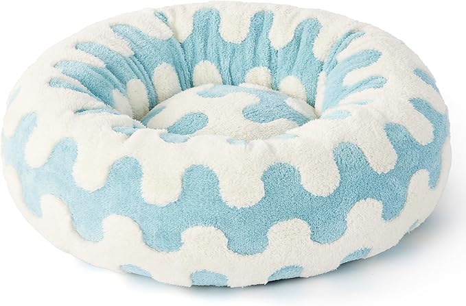 Lesure Donut Small Dog Bed - Round Cat Beds for Indoor Cats Anti-Anxiety Calming Pet Beds, Washable Cute Modern Beds with Teddy Sherpa Plush & Anti Slip Bottom Light Blue