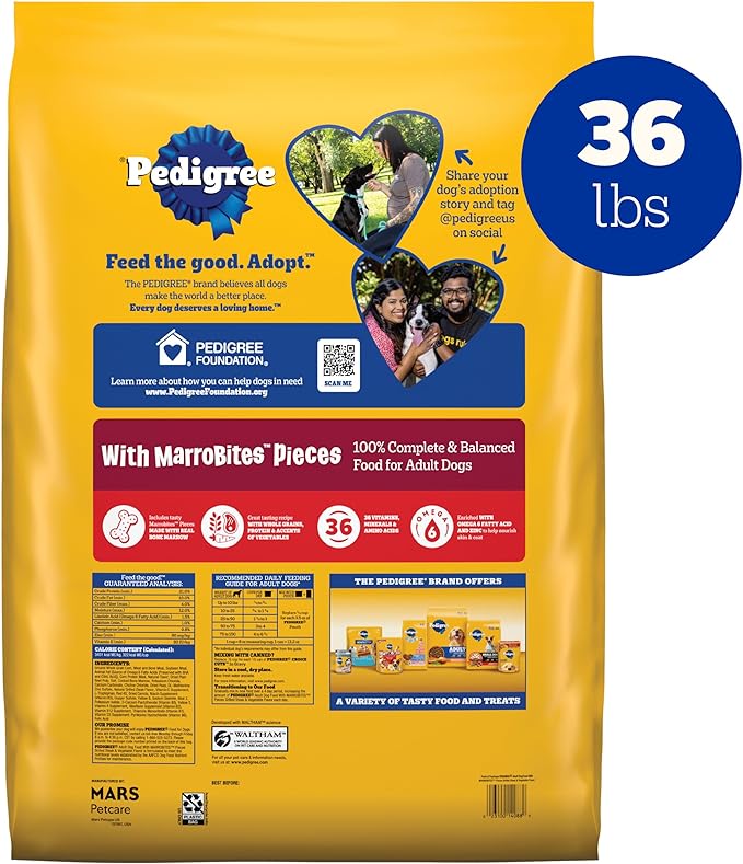 Pedigree with MarroBites Pieces Adult Dry Dog Food, Grilled Steak and Vegetable Flavor, 36 lb. Bag