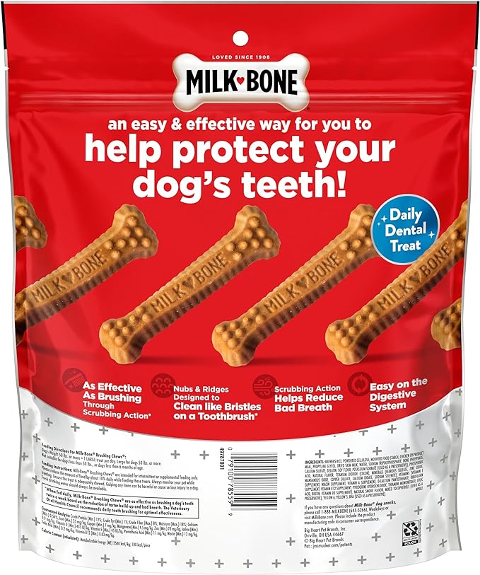 Milk-Bone Original Brushing Chews 18 Large Daily Dental Dog Treats Scrubbing Action Helps Clean Teeth