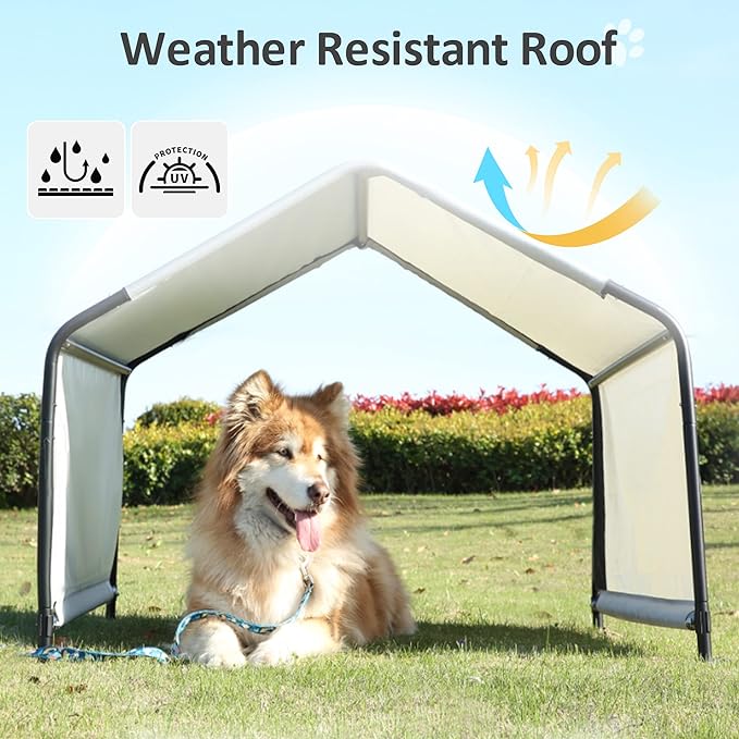 Dog Shade Shelter Outdoor Tent for Large Medium Dogs, 4'x4'x3' Outside Sun Rain Canopy Pet House for Cats Pigs Livestock with Waterproof Roof Ground Nails