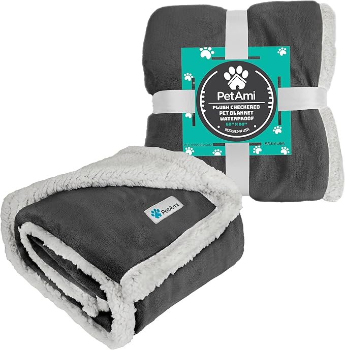 PetAmi WATERPROOF Dog Blanket for Bed, XL Dog Pet Blanket Couch Cover Protection, Sherpa Fleece Leakproof Bed Blanket for Crate Kennel Sofa Furniture Protector, Reversible Soft Plush 80x60 Charcoal