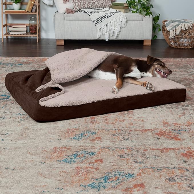 Furhaven Cooling Gel Dog Bed for Large Dogs w/ Removable Washable Cover, For Dogs Up to 95 lbs - Berber & Suede Blanket Top Mattress - Espresso, Jumbo/XL