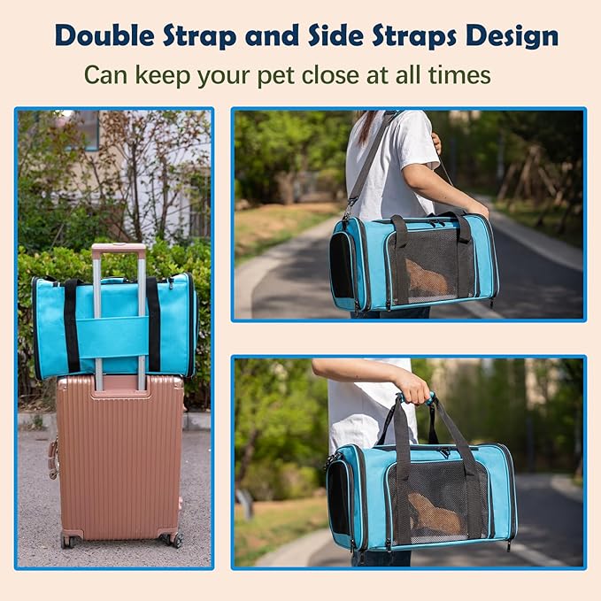 Dog Cat Carrier Pet Carriers for Small Medium Large Cats Dogs Carrier Soft Sided Small Puppy Dog Carrier Portable Foldable Airline Approved Dog Cat Travel Carrier Blue Large