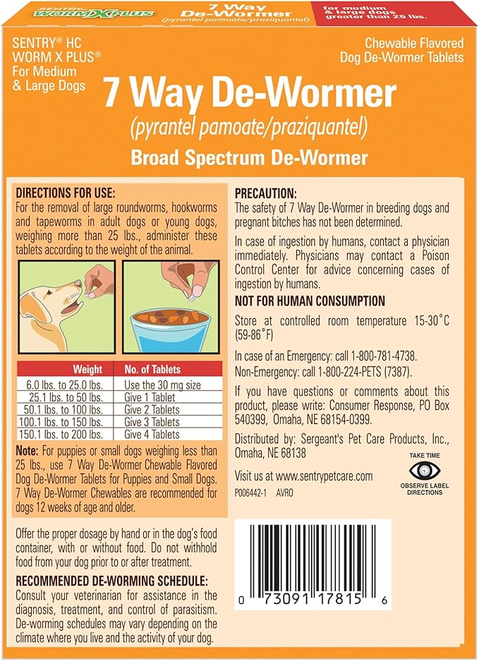 Wormx Plus DeWormer, Large Dog, 6-Ct.