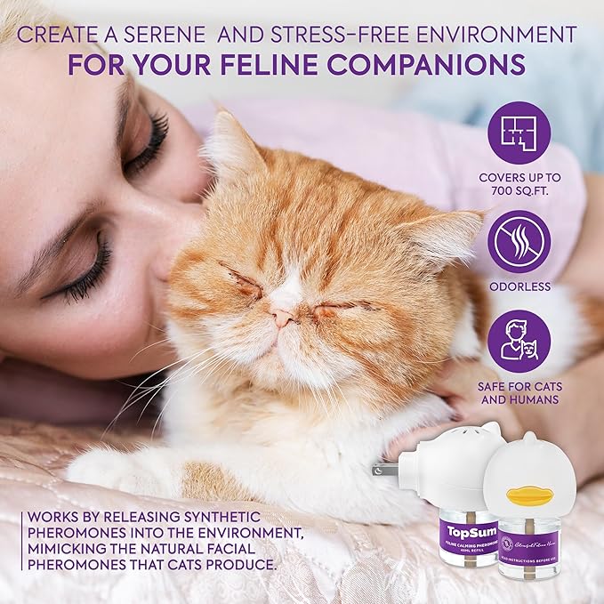 Cat Calming Diffuser Refills: 4 Pack Cat Pheromones Calming Diffuser Refill - Premium Cat Calming Diffuser Refill - Cat Pheromones for 4-Month Use, Cat Anxiety Relief, 4 Pack (Purple)