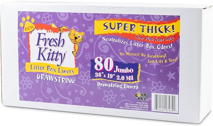 80 Count Fresh Kitty Litter Box Liners Super Thick, Durable, Easy Clean Up Jumbo Drawstring Scented Litter Pan Liners, Bags for Pet Cats