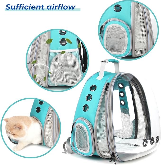 LOLLIMEOW Pet Carrier Backpack, Bubble Backpack Carrier, Cats and Puppies,Airline-Approved, Designed for Travel, Hiking, Walking & Outdoor Use (Front Expandable-Green)