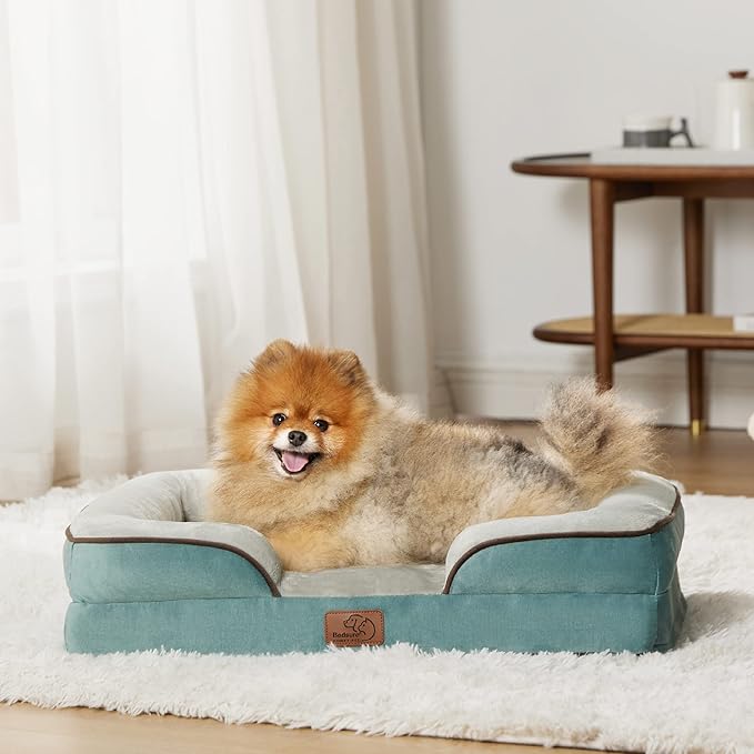 Bedsure Small Orthopedic Dog Bed - Washable Bolster Dog Sofa Beds for Small Dogs, Supportive Foam Pet Couch Bed with Removable Washable Cover, Waterproof Lining and Nonskid Bottom Couch, Washed Blue