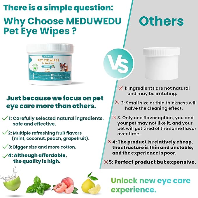 Eyes Wipes for Dogs & Cats 120 Counts, Grooming Kit Care for Dogs and Cats, Gently Remove Tear Stain, Eye Debris, Discharge, Mucus Secretions, Peach Scent