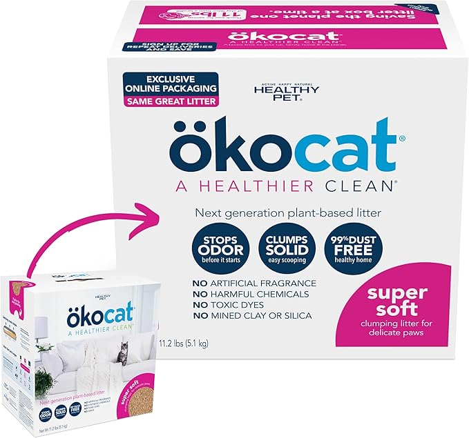 ökocat Super Soft Natural Wood Clumping Litter for delicate paws, Medium (Packaging May Vary)