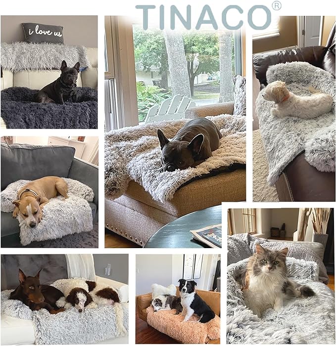 Tinaco Luxurious Calming Dogs/Cats Bed Mats, Washable Removable Couch Cover, Plush Long Fur Mat for Pets, Waterproof Lining, Perfect for Small, Medium and Large Dogs and Cats (Gradient Gray, M)