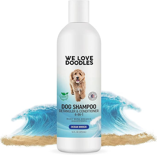 USDA Organic Dog Shampoo, Conditioner & Detangler - Best Shampoo for Goldendoodles, Poodles & Doodles - for Matted Pet Hair - Sensitive Skin Shampoo for Puppies - Made in The USA, 16OZ (Ocean Breeze)