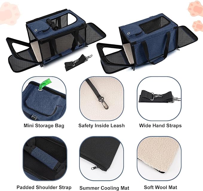 Medium Cat Carrier for Large Cat 15 lbs+ Soft Pet Carrier Small Puppy/Ventilated 2 Kittens Car Travel Bag Case/Comfy Big Cat 25 Pounds/Soft-Sided Mesh Cat Products Dark Blue