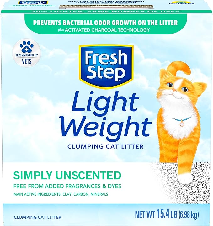 Fresh Step Clumping Cat Litter, Lightweight, Unscented, Long Lasting Odor Control Kitty Litter with Activated Charcoal, Low Dust Formula, 15.4 lb