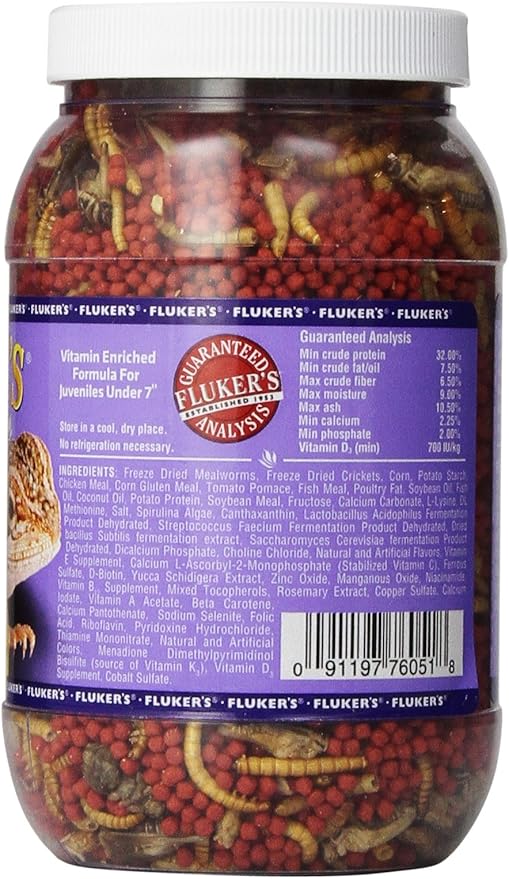 Fluker's Buffet Blend Juvenile Bearded Dragon Diet, Mealworms, Crickets and Pellets, 8.5 oz