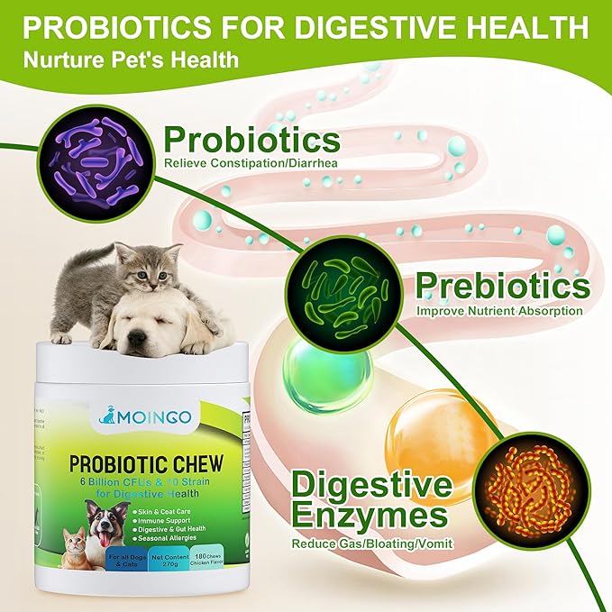 Probiotics for Dogs -Dog Probiotics with Digestive Enzymes for Enhanced Gut Flora, Digestive Health,Diarrhea Relief & Bowel Support - 180 Chicken Flavored Soft Chews for Pet Immune System (brown)