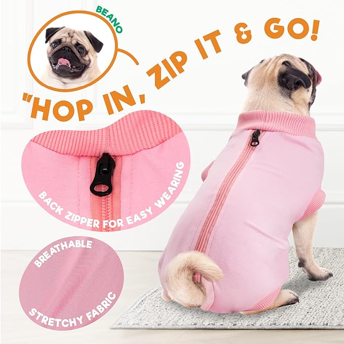 BENCMATE Dog Recovery Suit, After Surgery Dog Recovery Onesie, Professional Pet Zip Up Recovery Shirt Dog Abdominal Wound Bandages, Substitute E-Collar & Cone, Dog Onesie (Large,Pink)