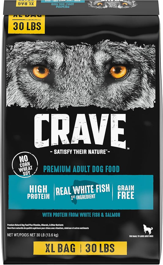 CRAVE Grain Free High Protein Adult Dry Dog Food, White Fish & Salmon, 30 lb. Bag