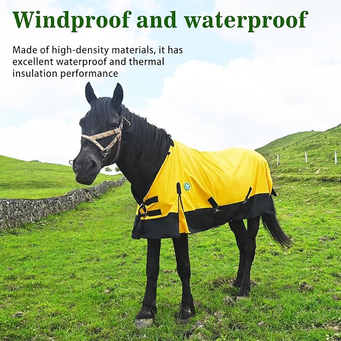 Waterproof and Breathable Horse Sheet|Horse Blankets for Real Horses|Adjustable with Tail Rainy Day Choices for Horses(80", Yellow)