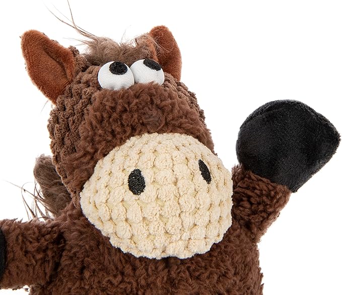 goDog Checkers Sitting Horse Squeaky Plush Dog Toy, Chew Guard Technology - Brown, Small