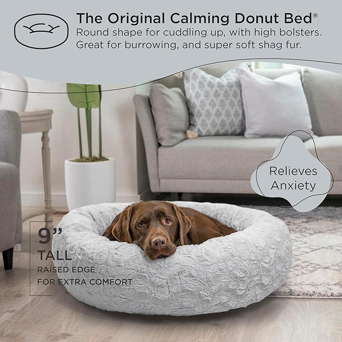 Best Friends by Sheri The Original Calming Donut Cat and Dog Bed in Lux Fur Gray, Large 36"