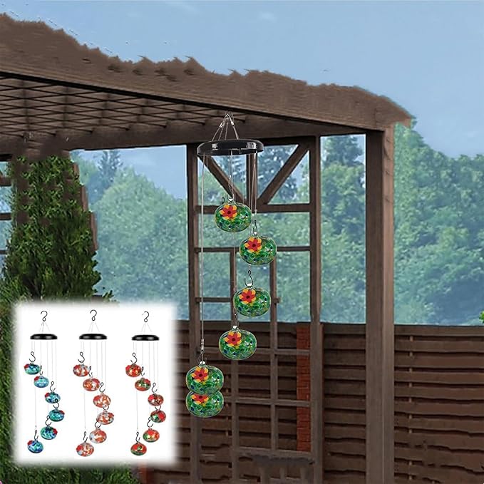 Charming Wind Chimes Hummingbird feeders for Outdoors Hanging ant and bee Proof Never Leak Perfect Garden Decor for Outside (JH-05)