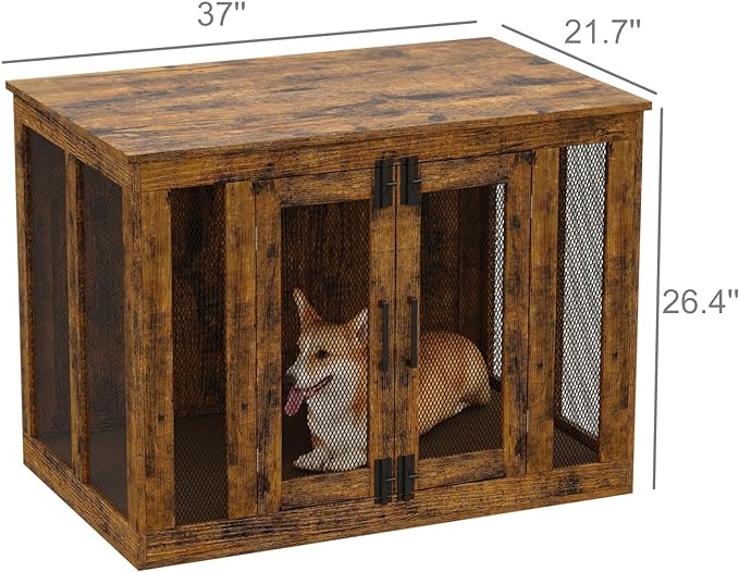 Irontar Dog Crate Furniture with Cushion, Double-Door Dog Crate for Small to Large Dogs, Wooden Dog Kennel Table, End Table Dog House Furniture, Dog Cage Indoor, Rustic Brown MGW001X-1