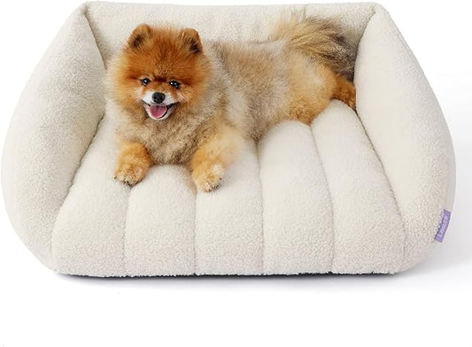 Lesure Orthopedic Dog Bed Sofa for Small Dogs & Cats, Waterproof Dog Couch with Removable Washable Cover, Cute Aesthetic Pet Sofa Couch with Egg Crate Foam(24" x 18" x 9.5", Cream)