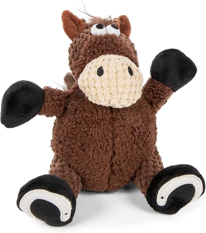 goDog Checkers Sitting Horse Squeaky Plush Dog Toy, Chew Guard Technology - Brown, Small