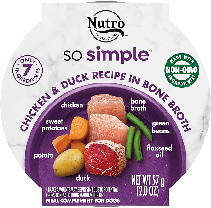 Nutro So Simple Meal Complement Adult Wet Dog Food Chicken & Duck Recipe in Bone Broth, 2 oz. Tubs, Pack of 10