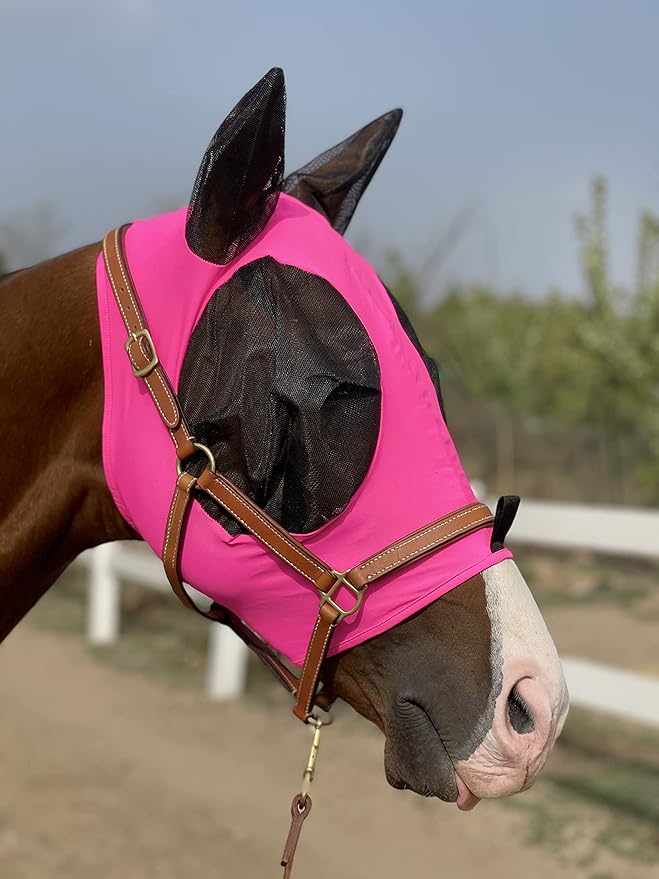 TGW RIDING Horse Fly Mask Super Comfort Horse Fly Mask Elasticity Fly Mask with Ears We Only Make Products That Horses Like (Dark Pink, S)