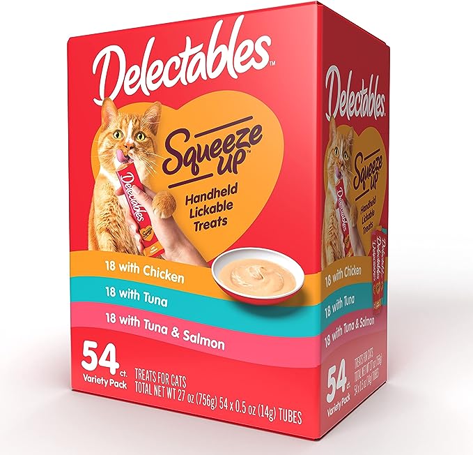 Hartz Delectables Squeeze Up Variety Packs Interactive Lickable Wet Cat Treats, 54 Count