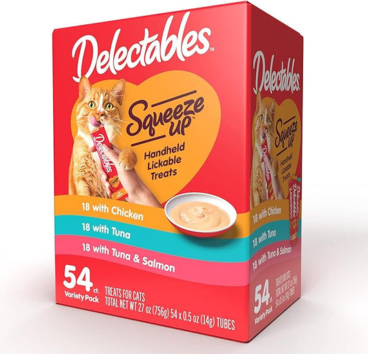 Hartz Delectables Squeeze Up Variety Packs Interactive Lickable Wet Cat Treats, 54 Count