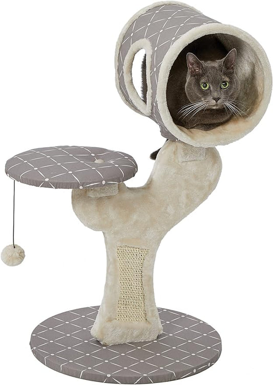 MidWest Homes for Pets Cat Tree | Salvador Cat Tree w/Built-in Sisal Cat Scratching Pad & Cat Look-Out Lounge, Mushroom/Diamond Pattern, Small Cat Tree