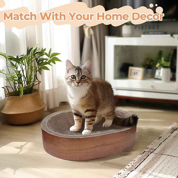 ComSaf Cat Scratcher Bed, Corrugated Cardboard Cat Scratch Bed Lounge Durable Long Lasting, Cat Scratch Pad Cat Scratching Board for Indoor Cats Protecting Furniture Sofa(Oval)