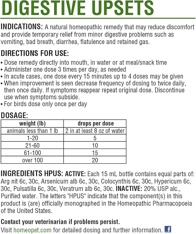 HomeoPet Digestive Upsets, Natural Pet Digestive Support, Digestive Supplement for Dogs, Cats, and Small Pets, 15 Milliliters