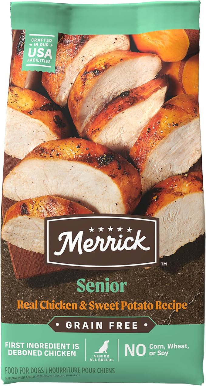 Merrick Premium Grain Free Dry Senior Dog Food, Wholesome and Natural Kibble, Real Chicken and Sweet Potato - 22.0 lb. Bag