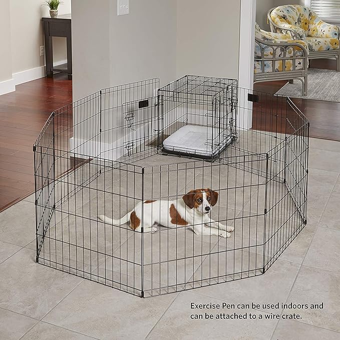 MidWest Homes for Pets Foldable MetalDog Exercise Pen / Pet Playpen, Black w/ door, 24'W x 42'H