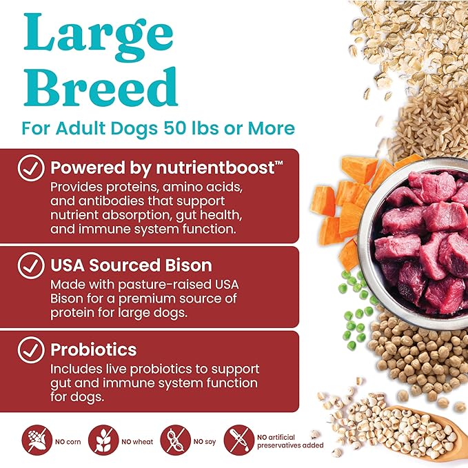 Solid Gold Nutrientboost Wolf King Large Breed Dog Food - Whole Grain Dry Dog Food Kibble Made with Real Bison, Brown Rice & Sweet Potato - Omega 3, Superfood & Digestive Probiotics - 22 LB Bag