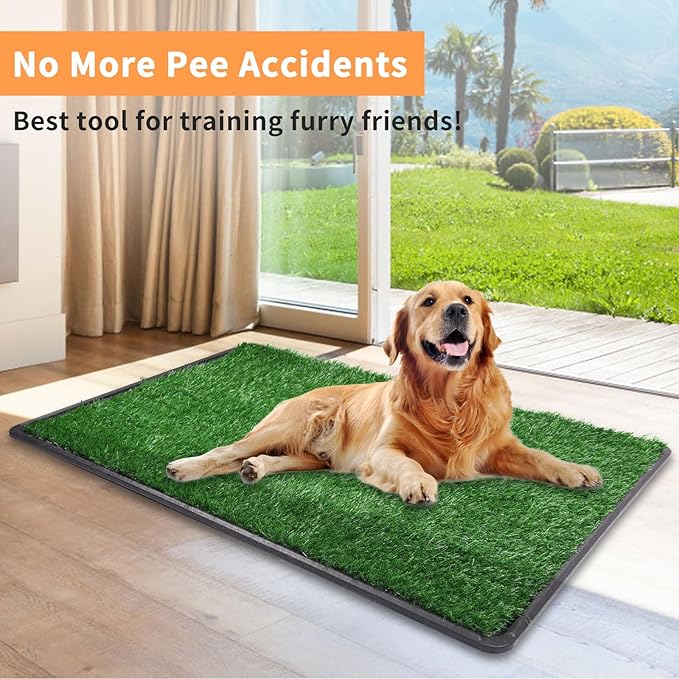 Dog Grass Large Patch Potty, Artificial Dog Grass Bathroom Turf for Pet Training, Washable Puppy Pee Pad, Perfect Indoor/Outdoor Portable Potty Pet Loo (Tray 26.8“x40.8‘’)